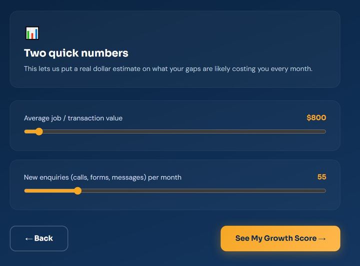 Growth Score assessment, business numbers step