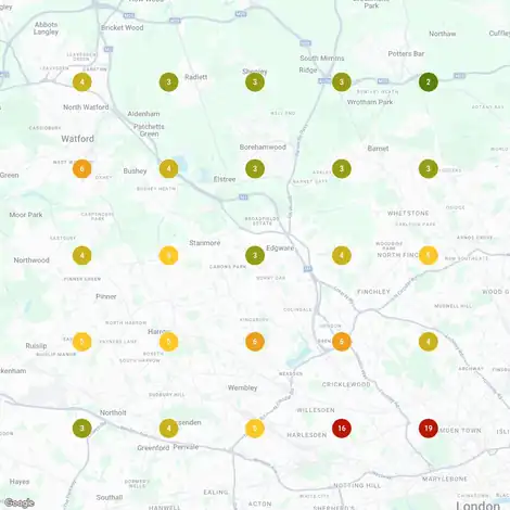 Google Maps visibility grid before the work, 5 April 2026